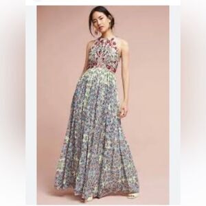 Bhanuni By Jyoti Greene Anthropologie Viscose Georgette Floral Printed Gown 10